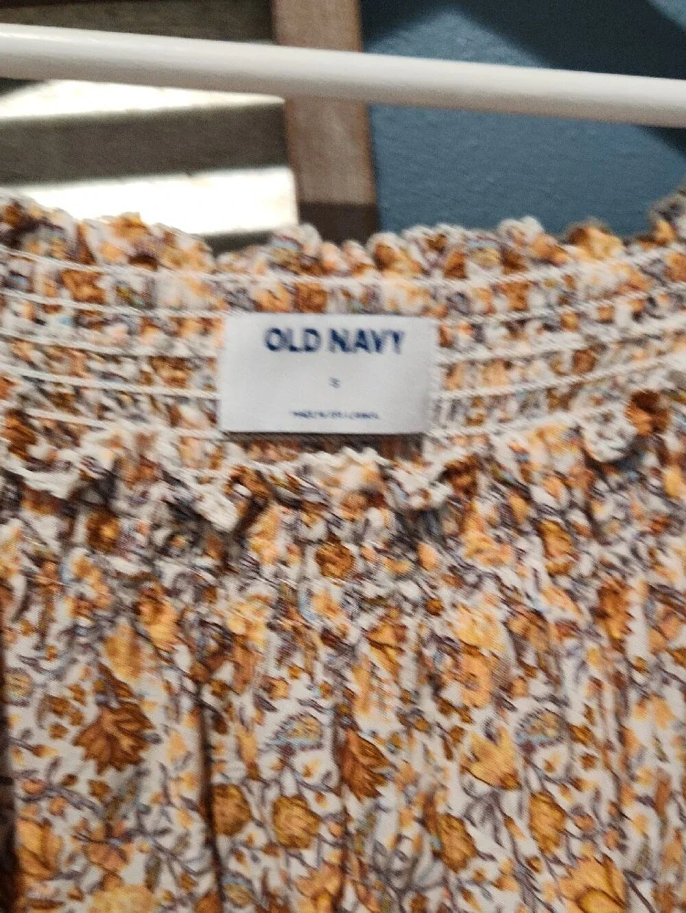 Old Navy Mustard Floral Smocked Off-Shoulder Puff Sleeve Blouse